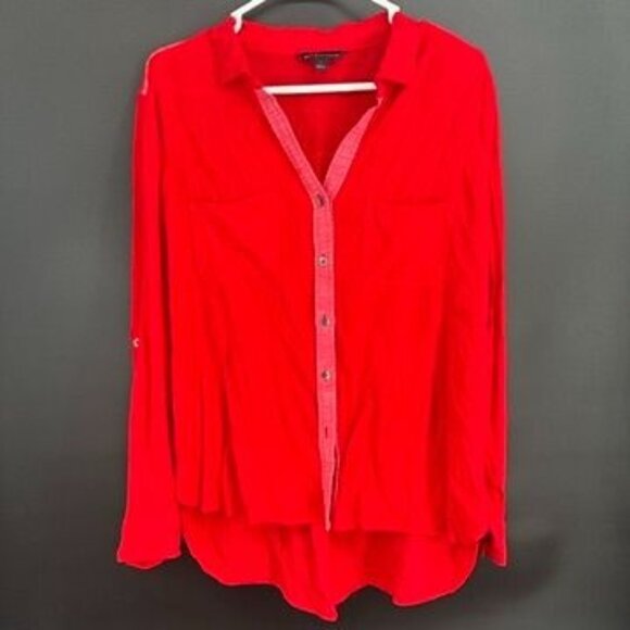 Ladies Rock & Republic Red Hot Long Sleeve Button Up Blouse Size Large - Picture 1 of 9
